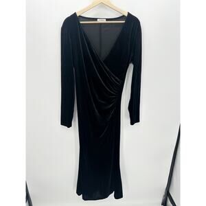 Zaberry Women Black Faux Wrap Velvet Bodycon Long Sleeve Midi Dress Size L